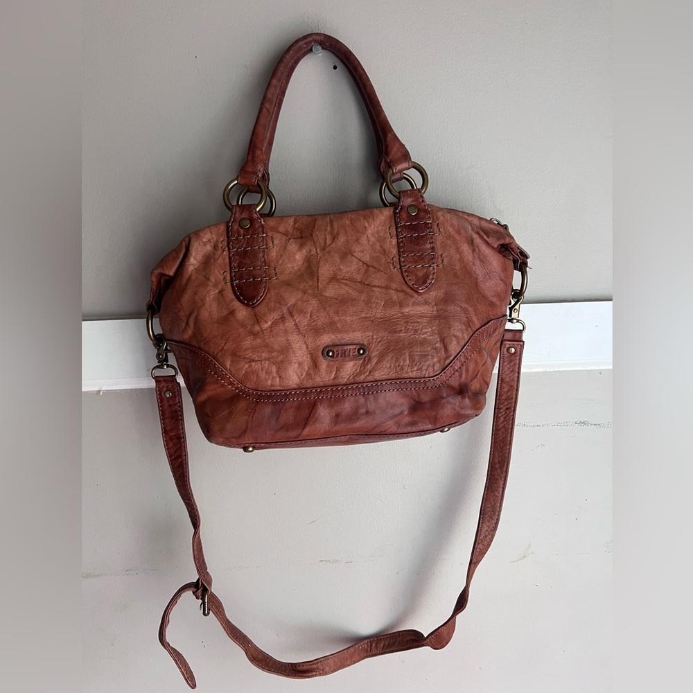 FRYE Melissa Cognac Distresses Leather Satchel - Picture 10 of 12